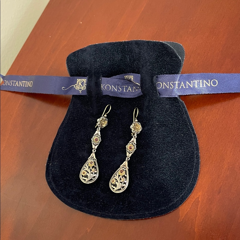 *Price Firm* Konstantino Sterling Silver, Genuine Gold & Garnet Earrings - NWOT